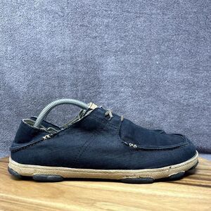 Olukai Ohana Lace Up Shoes Men's Size 9 Blue Canvas Loafer Shoes Fold Down Heel